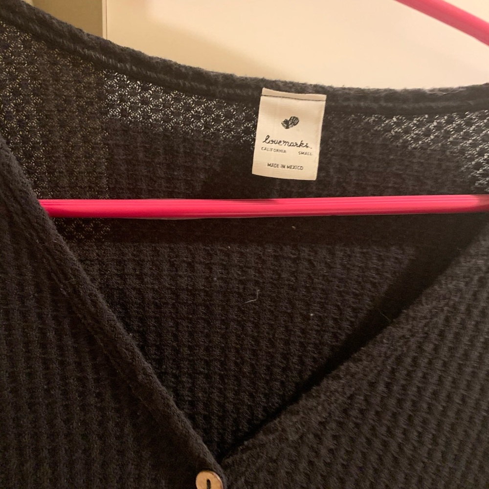 Black waffle button up shirt - Picture 3 of 5